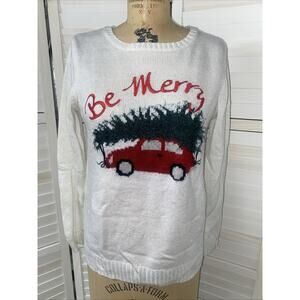 Signature Collection Embroidered “Be Merry” White Christmas Sweater Sz Medium